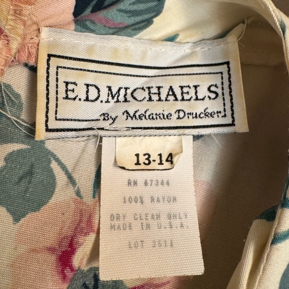 80’S VINTAGE E.D. MICHAELS Floral Women’s Dress Size 13/14 Pockets Modest Farm - Picture 7 of 15